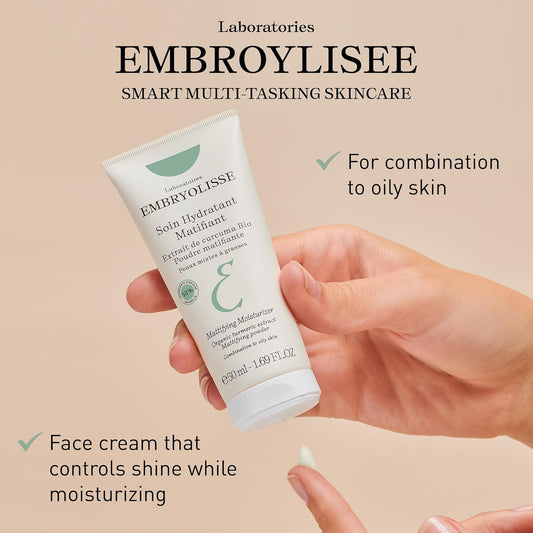 Embryolisse Mattifying Moisturizer, Oil-Control Face Cream With Organic Turmeric Extract. Lightweight Hydration, Non-Comedogenic For Oily & Combination Skin, 1.69 Fl Oz