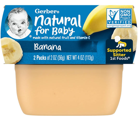 Gerber 1st Foods Baby Food Banana Puree, Natural & Non-GMO, 2 Ounce Tubs, 2-Pack (Pack of 8)