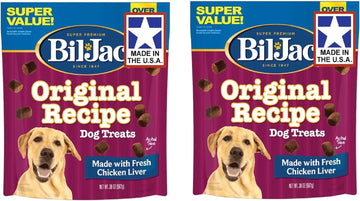Bil-Jac Dog Treats - Original Recipe Chicken Liver Soft Puppy Training Treat Rewards, 20oz Resealable Double Zipper Pouch (2-Pack)