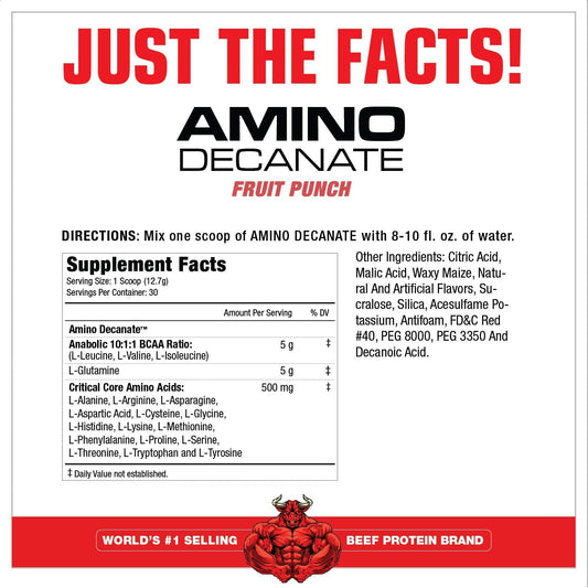 Musclemeds Amino Decanate, Intra, Post Workout Drink, Full Spectrum Amino Acid Complex, Leucine, Muscle Recovery, Fruit Punch, 30 Servings