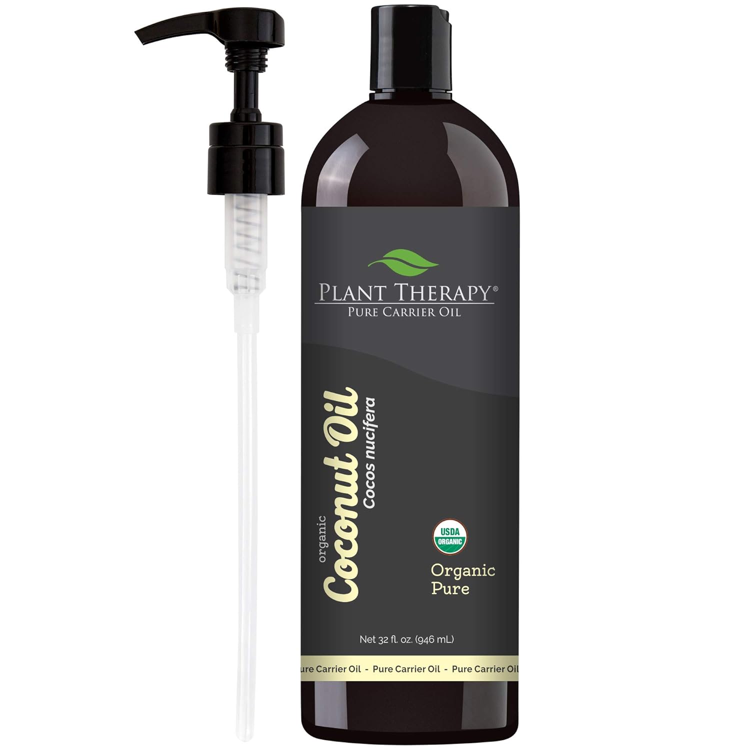 Plant Therapy Essential Oils Organic Fractionated Coconut Oil For Skin, Hair, Body 100% Pure, Usda Certified, Natural Moisturizer, Massage & Aromatherapy Liquid Carrier Oil 32 Oz, Pump