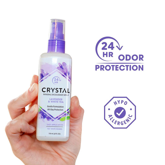 CRYSTAL™ Mineral Deodorant Spray- Body Deodorant With 24-Hour Odor Protection, Lavender & White Tea Spray, Non-Staining, Aluminum Chloride & Paraben Free, 4 FL OZ - Pack of 2