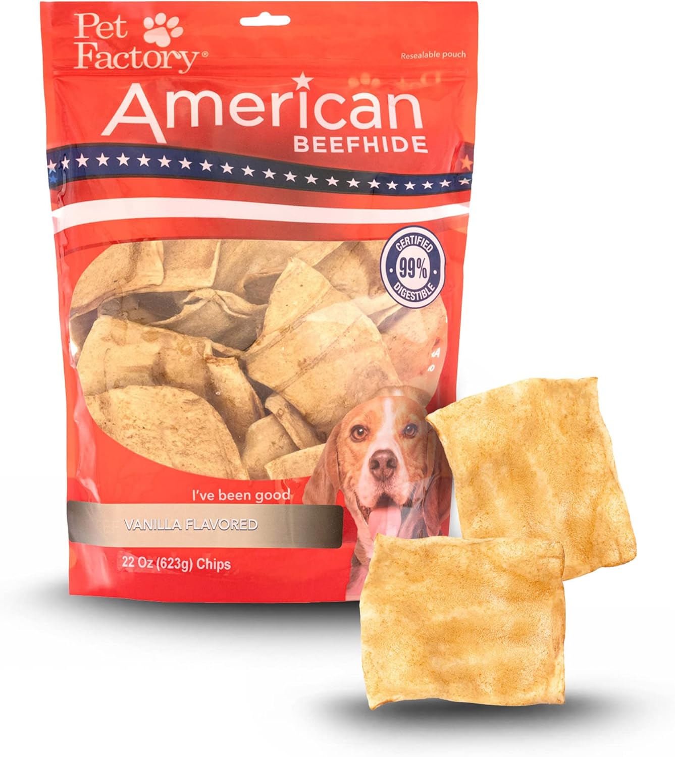 Pet Factory American Beefhide Chips Dog Chew Treats - Vanilla Flavor, 22 Oz