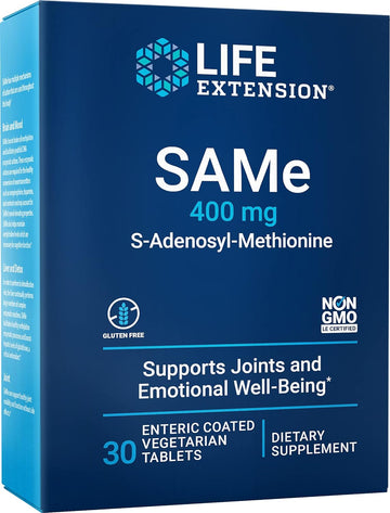 Life Extension Same 400 Mg Enteric-Coated S-Adenosyl-Methionine Mood Support, Liver Health & Healthy Joint Function Support Supplement - Non-Gmo, Gluten Free - 30 Enteric-Coated Vegetarian Tablets