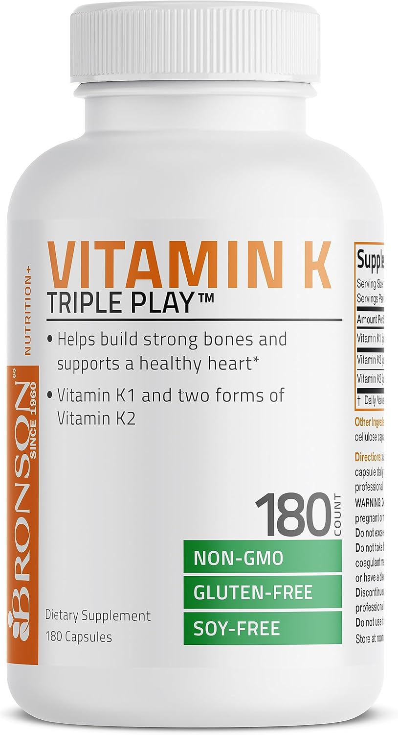 Vitamin K Triple Play (Vitamin K2 MK7 / Vitamin K2 MK4 / Vitamin K1) Full Spectrum Complex Vitamin K Supplement, 180 Capsules : Health & Household