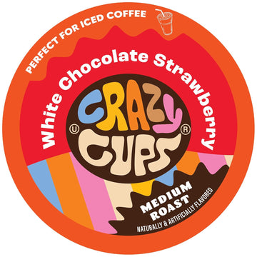 Crazy Cups Flavored Single Serve Hot Or Iced Medium Roast Coffee For Keurig Kcups Machines In Recyclable Pods, White Chocolate Strawberry, 22 Count