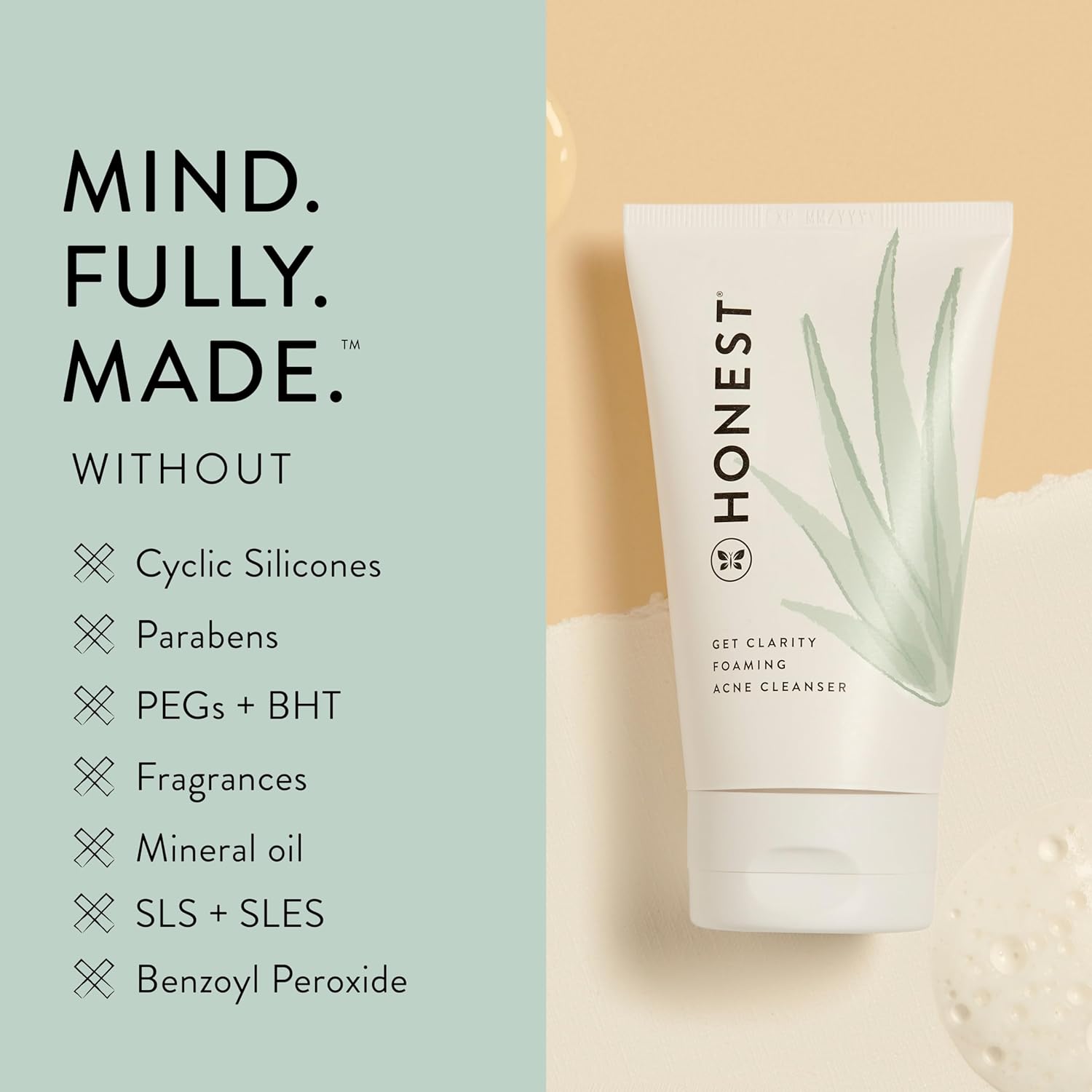 Honest Beauty Get Clarity Cream to Foam Acne Cleanser for Oily Skin | Colloidal Sulfur + Apple AHAs | Vegan + Cruelty Free | 4 fl oz : Beauty & Personal Care