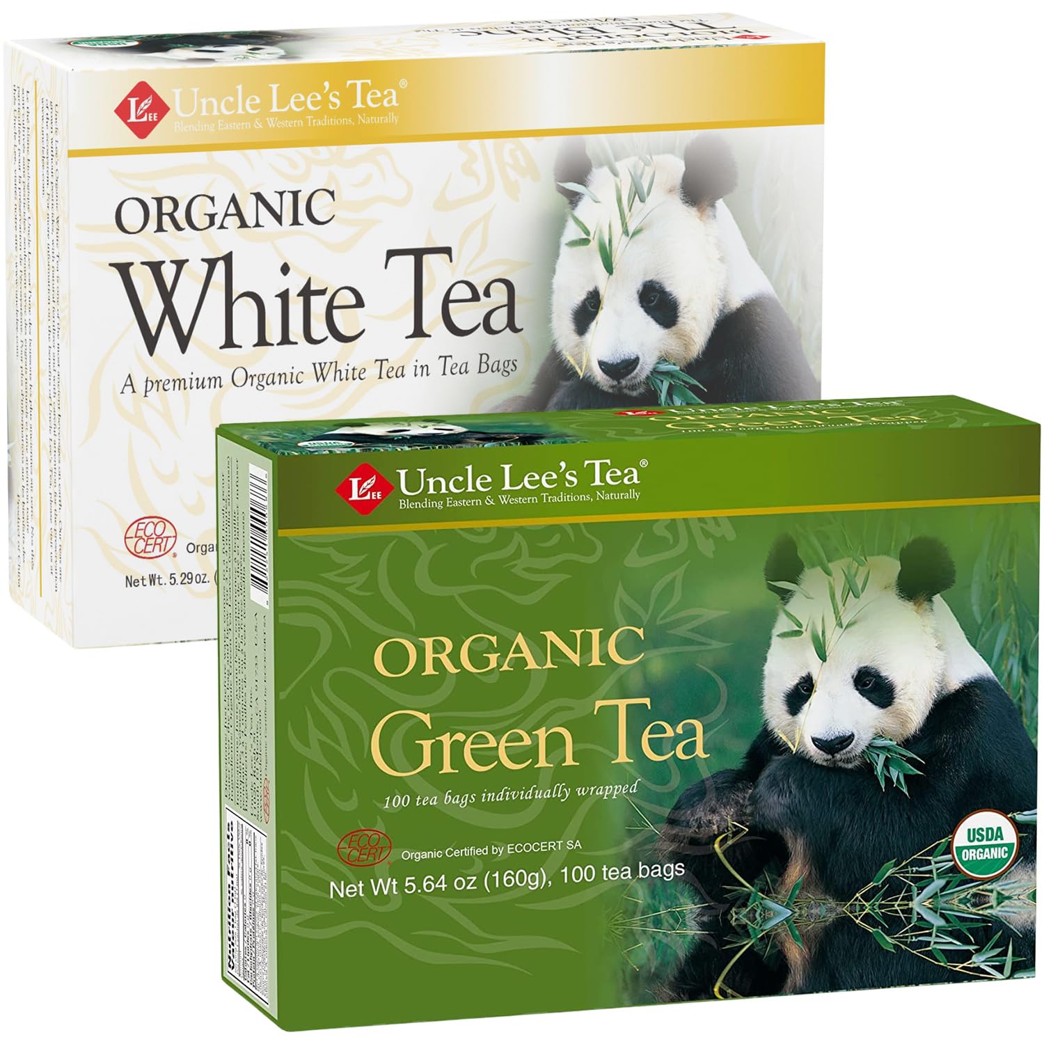 Uncle Lee’S Organic Green Tea And White Tea Bundle, Premium Antioxidant-Rich Tea For Everyday Wellness, Holiday Gifts, Caffeinated Tea, Bulk Tea Bags Individually Wrapped, 100 Count Ea (Pack Of 2)