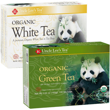 Uncle Lee’S Organic Green Tea And White Tea Bundle, Premium Antioxidant-Rich Tea For Everyday Wellness, Holiday Gifts, Caffeinated Tea, Bulk Tea Bags Individually Wrapped, 100 Count Ea (Pack Of 2)