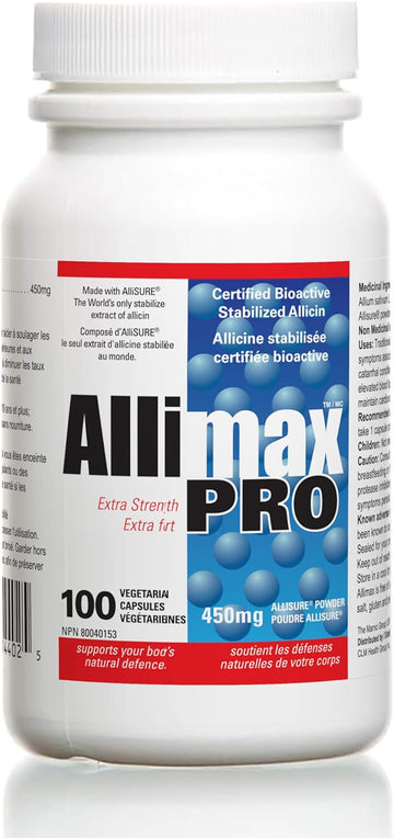 Allimax Pro 450mg 100 Capsules. Professional Strength Support for Your Body?s Immune Function Through Natural Allicin, a Potent Compound Extracted from Clean and Sustainable Spanish Grown Garlic