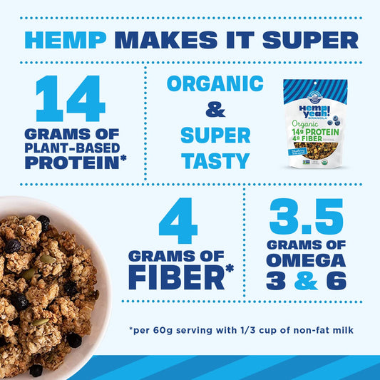 Manitoba Harvest Hemp Yeah! Granola, Blueberry, 10Oz, With 10 G Of Protein, 3.6 G Omegas, 3 G Of Fiber And Less Than 10 G Sugar Per Serving, Organic, Non-Gmo, Packaging May Vary