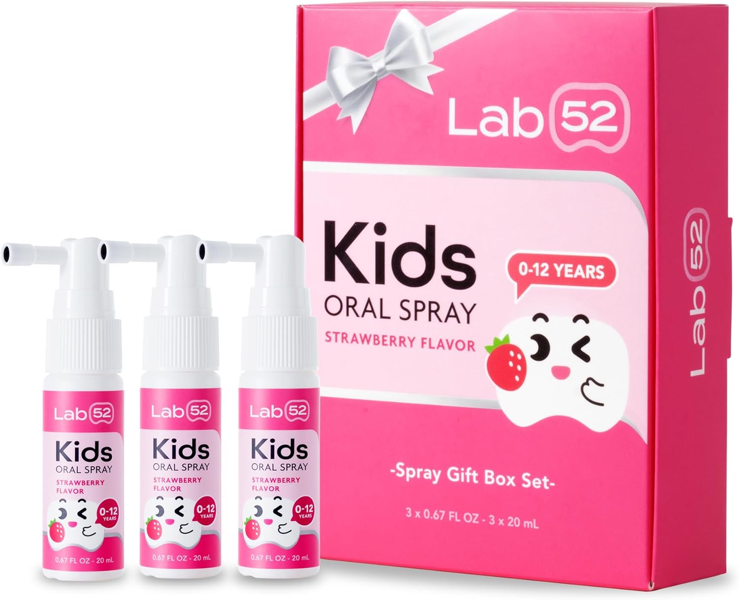 Lab52 Kids Oral Spray Gift Box, Toddler Toothpaste Helper For Cavity Repair And Fresh Breath, Children Anticavity With Fluoride Free For Newborn To Preschoolers, Xylitol Strawberry Flavor (3 Packs)