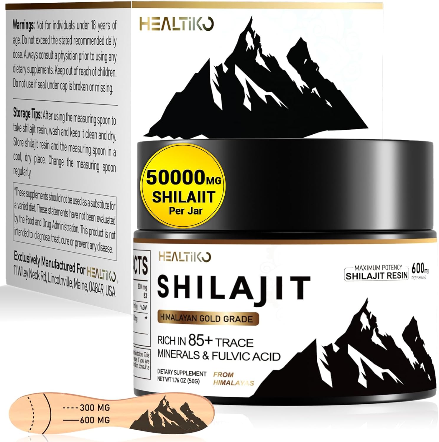 Shilajit Resin, Himalayan Shilajit Pure Himalayan Organic - 600Mg Potency Gold Grade, Shilajit For Men & Women With 85+ Trace Minerals & Fulvic Acid, For Energy, Immunity & Strength, 83 Serving (50G)