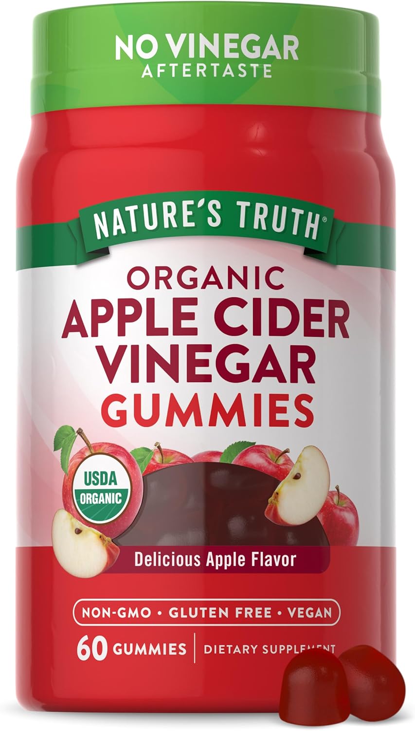 Nature'S Truth Organic Apple Cider Vinegar Gummies | 60 Count | Vegan, Gluten Free & Non-Gmo Supplement | Usda Organic | Apple Flavor