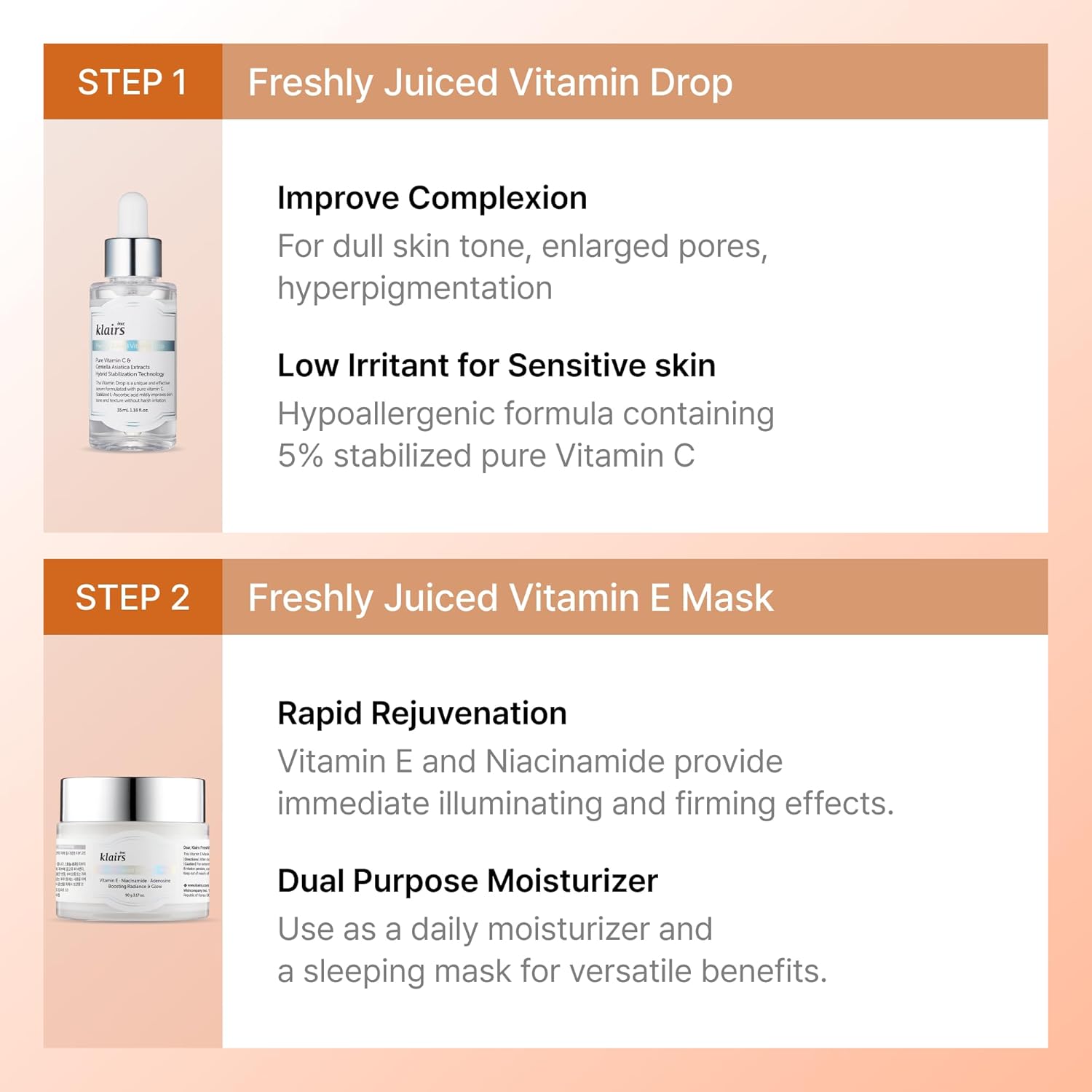 Dearklairs Ultimate Kit For Revitalizing Dull Skin, 2 Step Freshly Juiced Vitamin Set, A Mild And Effective Vitamin Care Routine