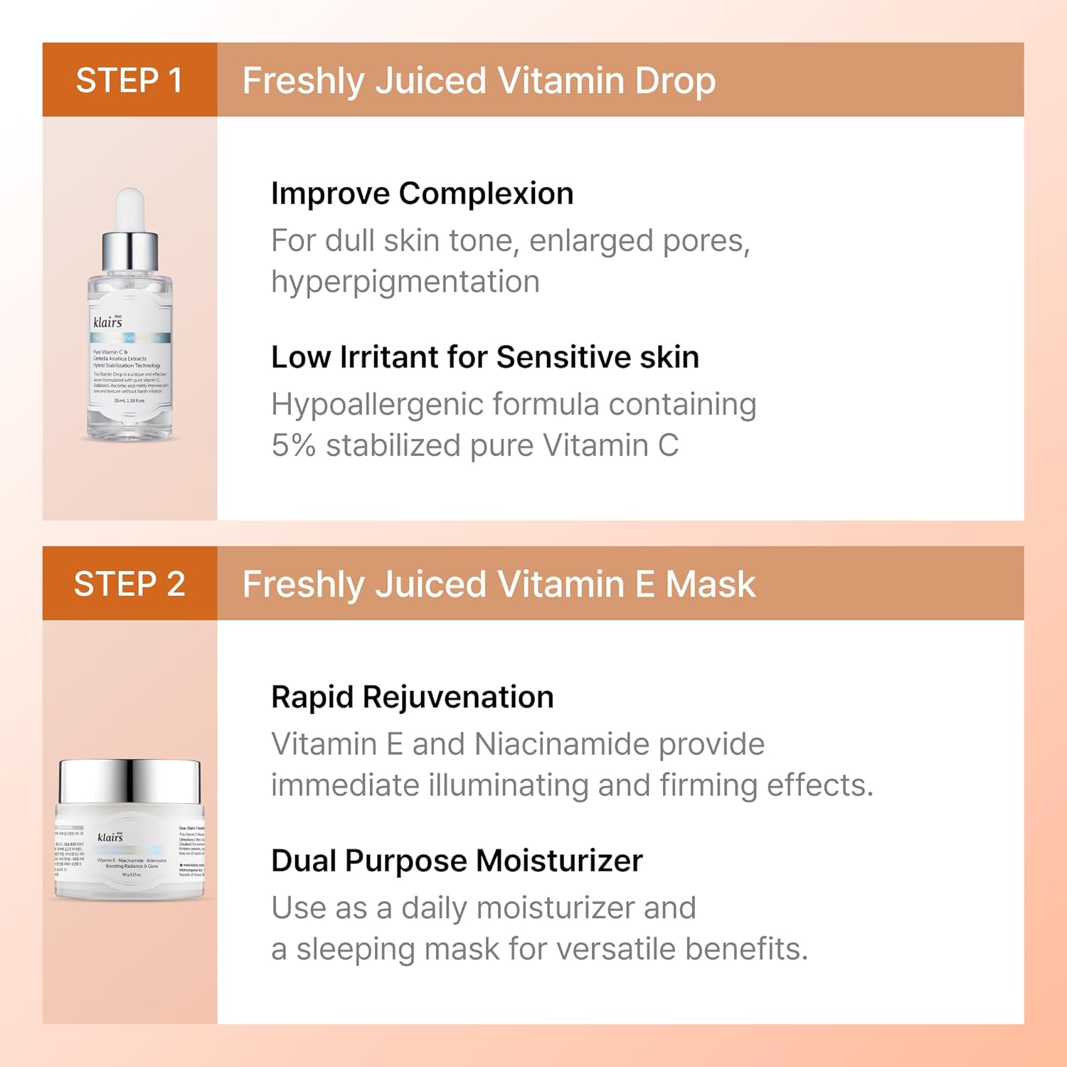 Dearklairs Freshly Juiced Vitamin C Drop + E Mask Mini Set, A Potent Skin Rejuvenator, Niacinamide, Antioxidant Serum