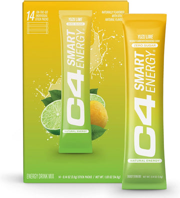 C4 Smart Energy Powder Stick Packs - Sugar Free Performance Fuel & Nootropic Brain Booster, Coffee Substitute or Alternative | Yuzu Lime - 14 Count