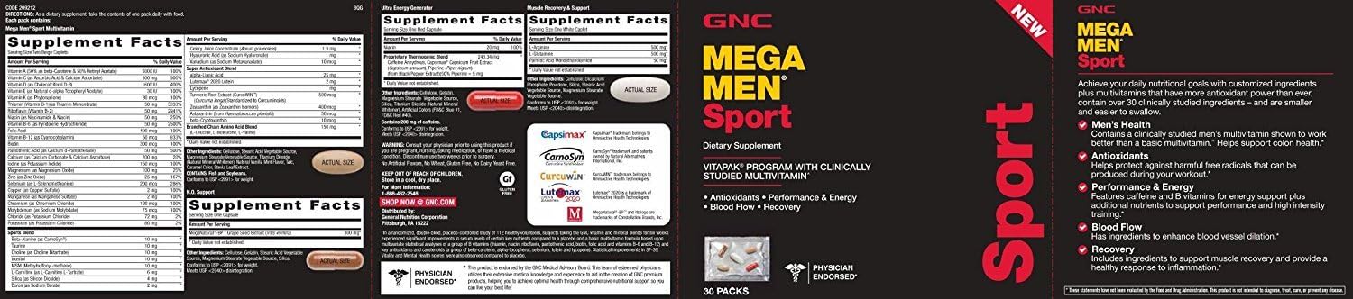 GNC Mega Men Sport Capsules, 30 Count : Health & Household