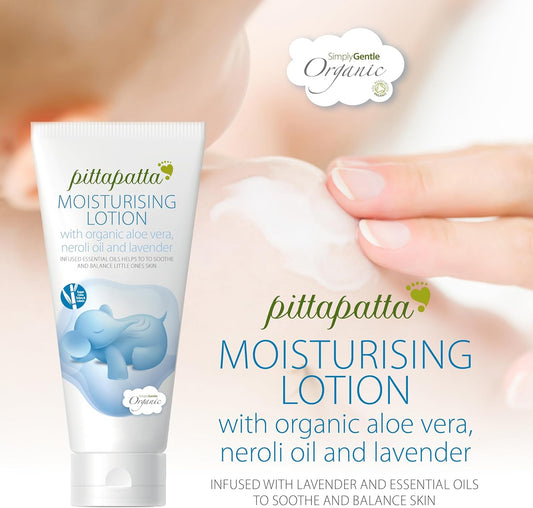 Pittapatta Organic Moisturising Lotion For Dry Skin, By Simply Gentle - Natural Moisturiser Body Lotion - Paraben- & Sulphate-Free - Baby-Safe With Lavender Oil & Organic Chamomile - 200Ml