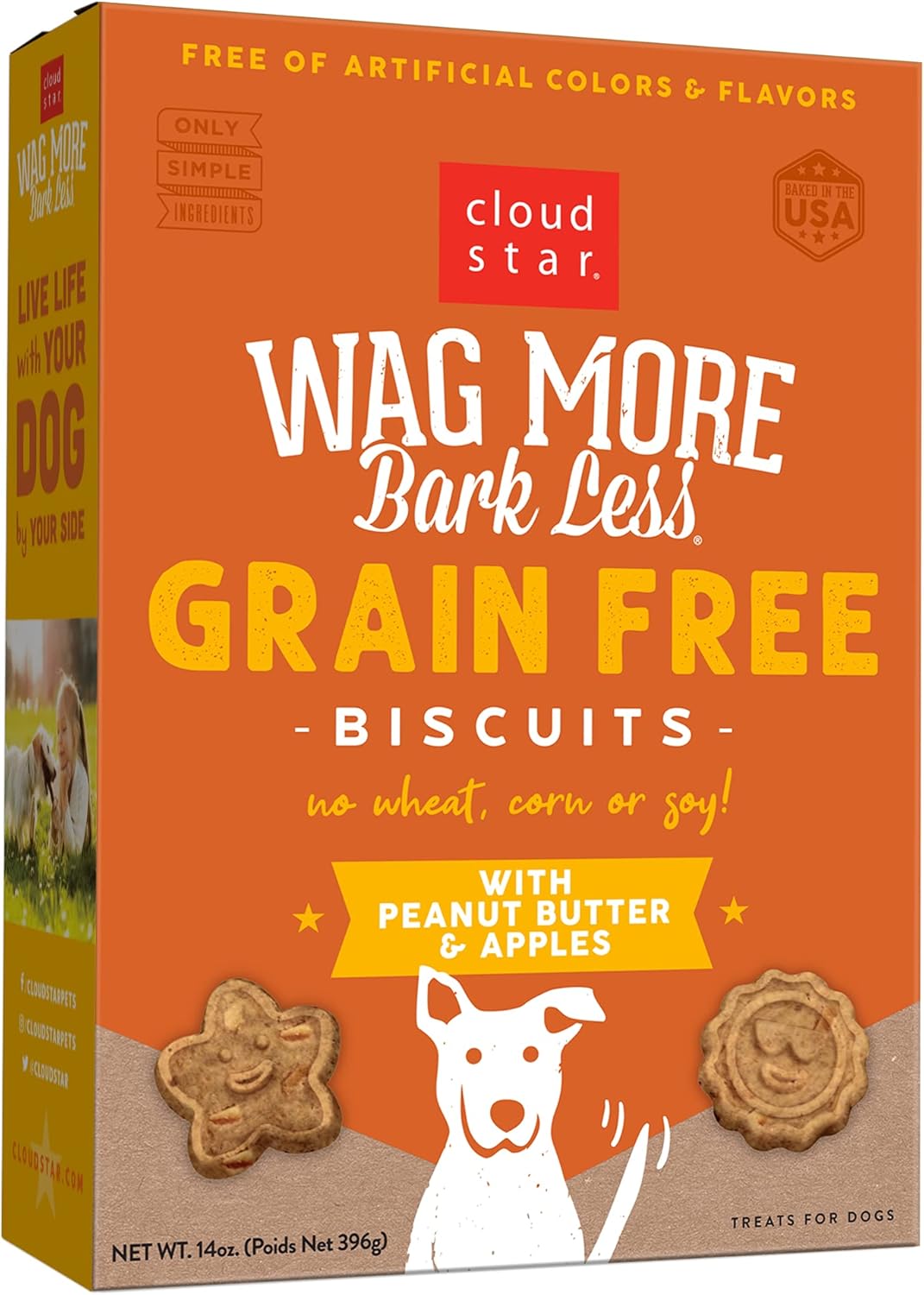 Cloud Star Wag More Bark Less Crunchy Grain Free Dog Treats, Peanut Butter & Apples, 14 Oz. Box