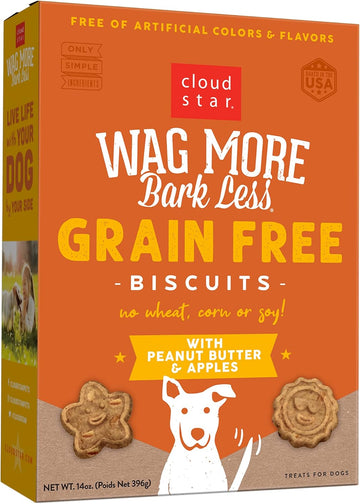 Cloud Star Wag More Bark Less Crunchy Grain Free Dog Treats, Peanut Butter & Apples, 14 Oz. Box