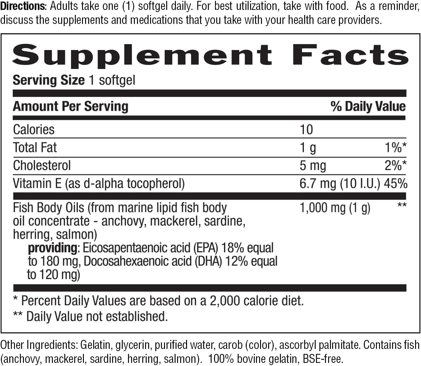 Country Life Omega-3 Fish Oil Supplement, 1000Mg, 180Mg Epa & 120Mg Dha, Fish Oil Concentrate, Burpless, 200 Softgels, Certified Gluten Free : Health & Household