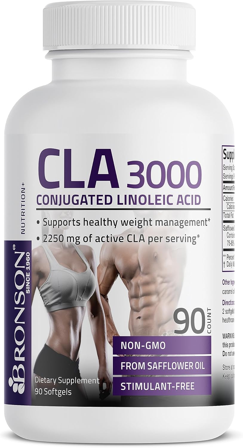 Bronson CLA 3000 Extra High Potency Supports Healthy Weight Management Lean Muscle Mass Non-Stimulating Conjugated Linoleic Acid, 90 Softgels