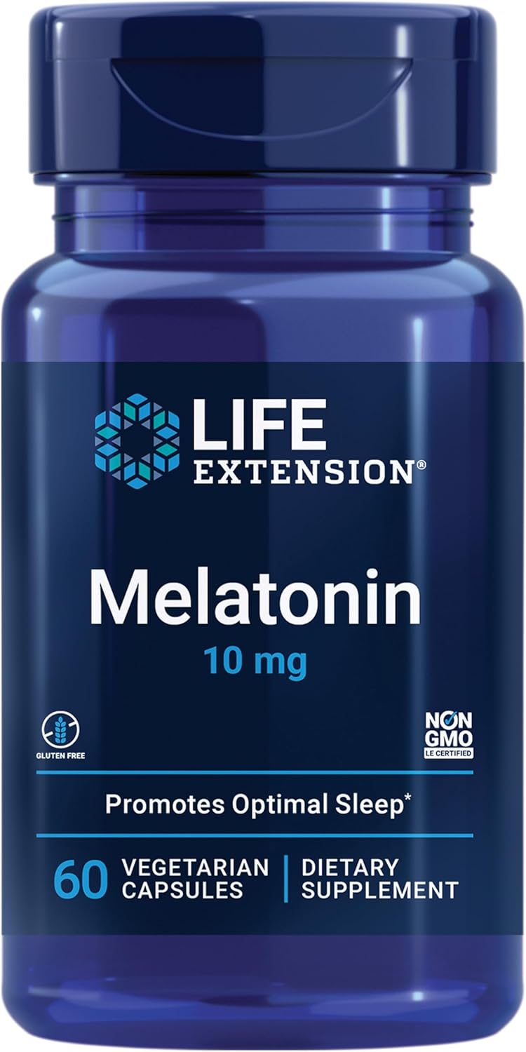 Life Extension Melatonin, 10 Mg, Healthy Dose, Our Highest Available Dosage, For Sleep Support, Healthy Immune Response, Oxidative Stress Defense, Vegetarian, 60 Capsules