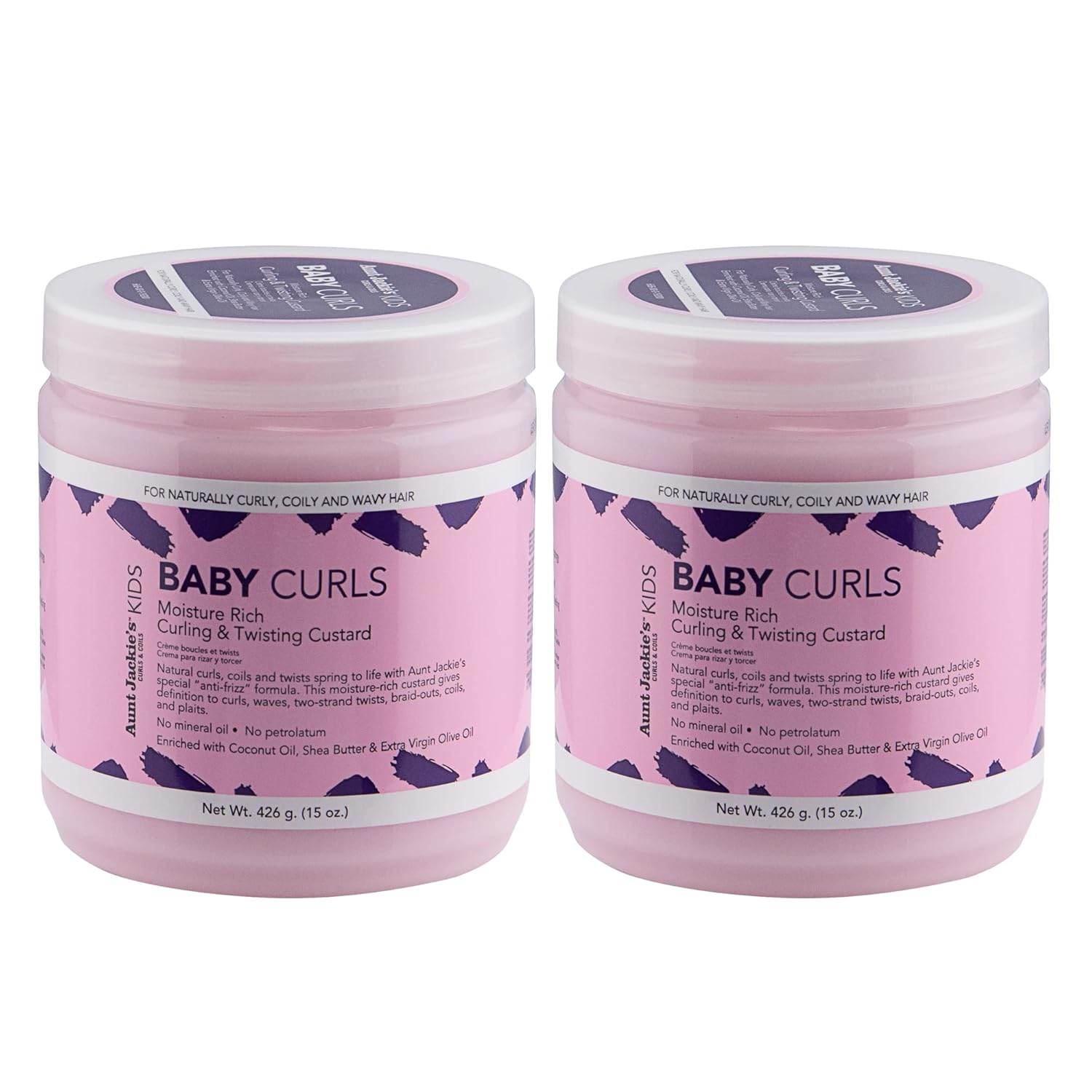Aunt Jackie'S Kids Baby Curls, Moisture Rich Curling And Twisting Custard For Naturally Curly, Coily And Wavy Hair, 15 Oz, 2 Pack