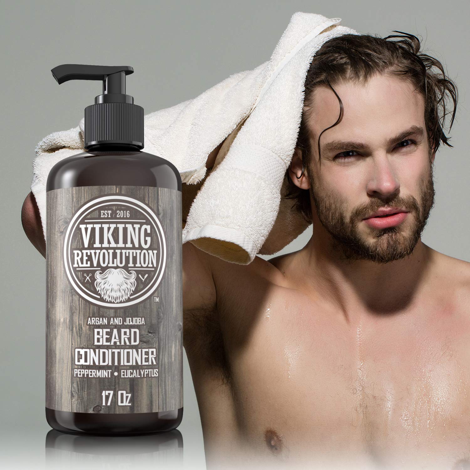 Beard Conditioner w/Argan & Jojoba Oils - Softens & Strengthens - Natural Peppermint and Eucalyptus Scent- Beard Conditioner w/Beard Oil (17oz Conditioner) : Beauty & Personal Care