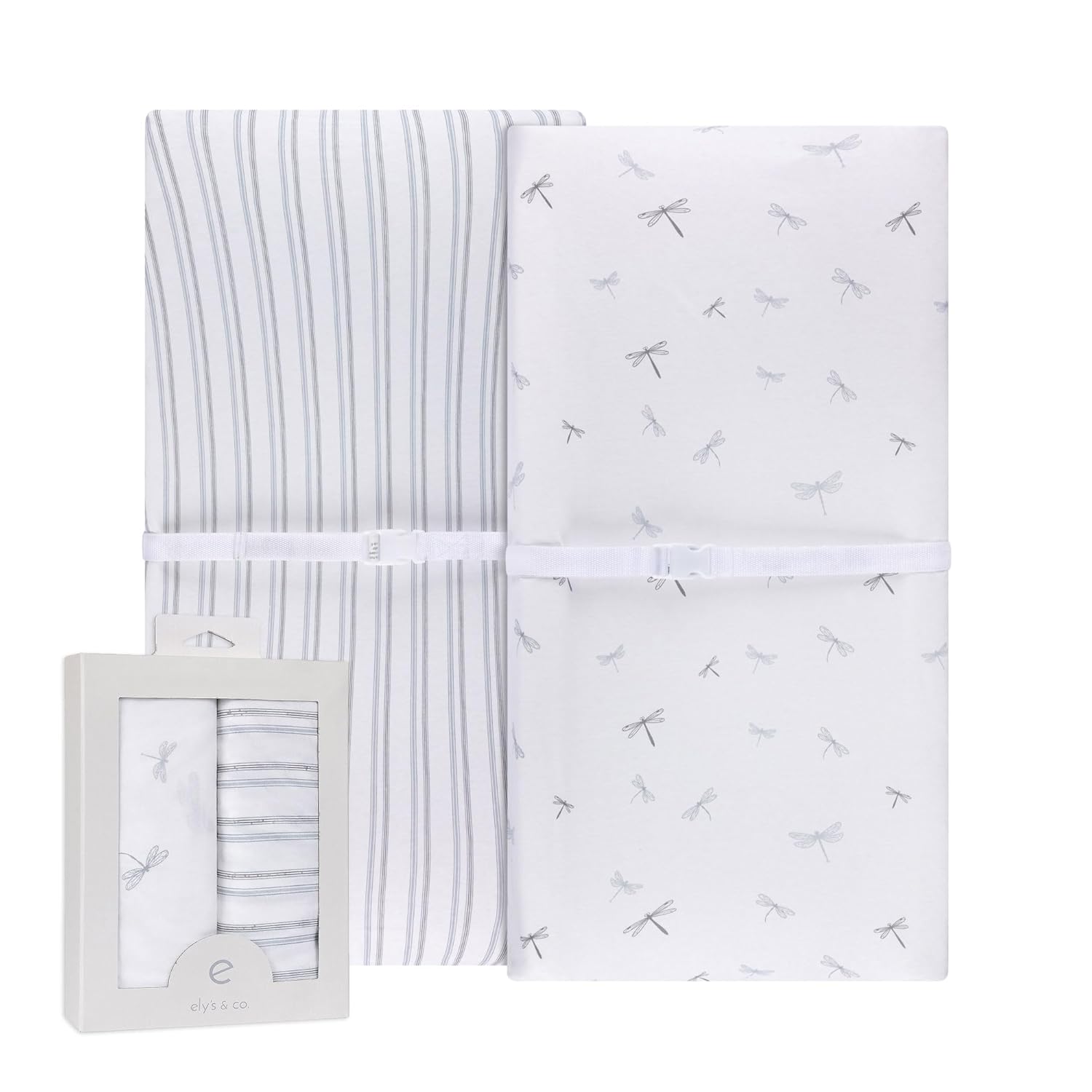 Ely'S & Co. Changing Pad Cover - Cradle Sheet Set 2 Pack 100% Jersey Cotton For Baby Boy Blue Dragonflies + Stripes