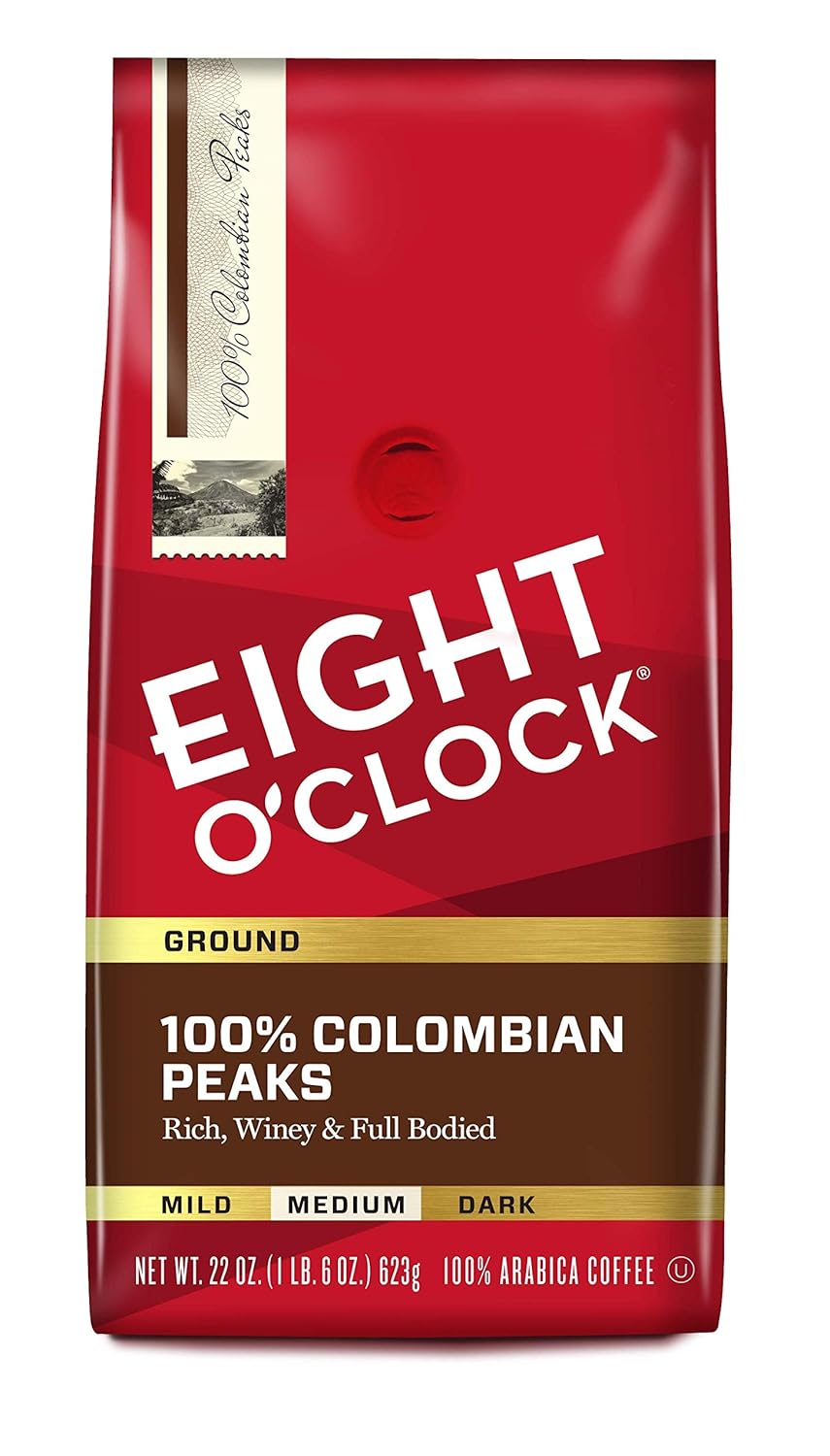 Eight O'Clock Coffee 100% Colombian Peaks, Medium Roast, Ground Coffee, 22 Ounce (Pack Of 1), 100% Arabica, Kosher Certified