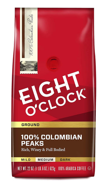 Eight O'Clock Coffee 100% Colombian Peaks, Medium Roast, Ground Coffee, 22 Ounce (Pack Of 1), 100% Arabica, Kosher Certified