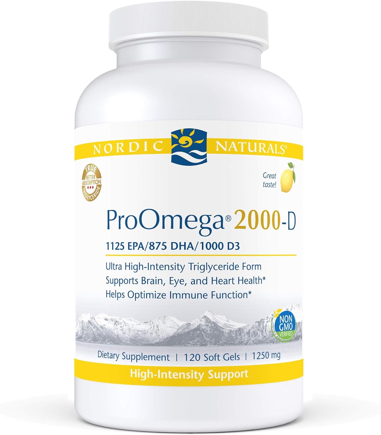 Nordic Naturals ProOmega 2000-D, Lemon Flavor - 2150 mg Omega-3 + 1000 IU D3-120 Soft Gels - Ultra High-Potency Fish Oil - EPA & DHA - Brain, Heart, Joint, & Immune Health - Non-GMO - 60 Servings