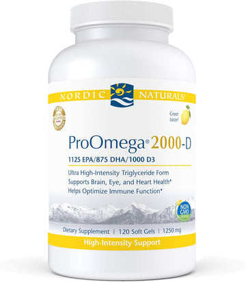 Nordic Naturals ProOmega 2000-D, Lemon Flavor - 2150 mg Omega-3 + 1000 IU D3-120 Soft Gels - Ultra High-Potency Fish Oil - EPA & DHA - Brain, Heart, Joint, & Immune Health - Non-GMO - 60 Servings