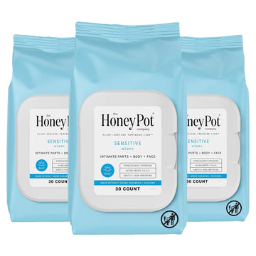 The Honey Pot Company - Feminine Wipes - Daily Ph Balancing, Fragrance & Sulfate Free Wipes For Intimate Parts, Body, Or Face - Feminine Products - Sensitive 30 Ct (Pack 3)