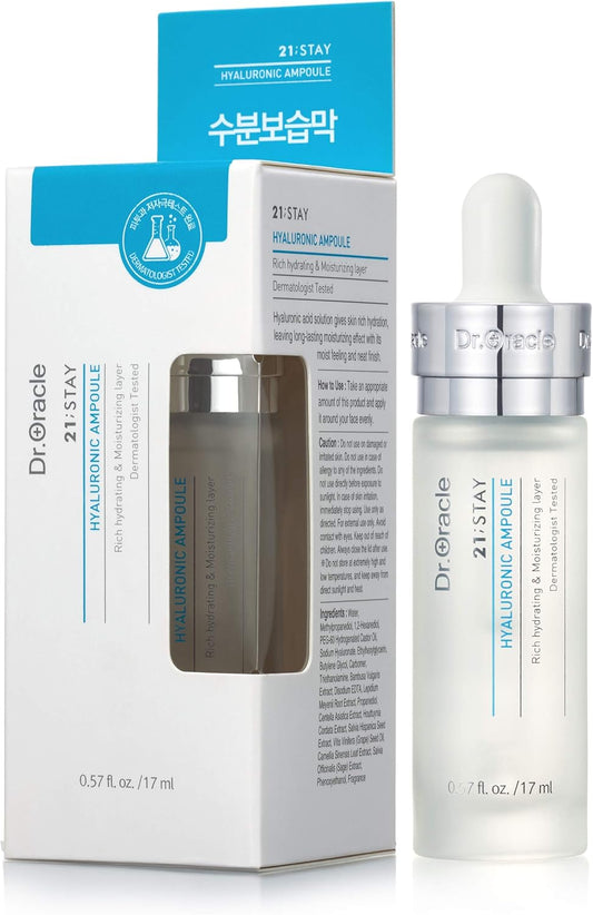 Dr.Oracle Ampoule Hyaluronic Acid Serum For Face Korean Skin Care - Moisturizer Essence Anti-Aging Serum, Intense Hydration Moisturizing K Beauty (0.57O.Z), Dermatologist Tested 21 Stay