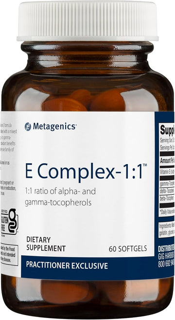 Metagenics E Complex-1:1 - Tocopherol Vitamin E Blend - High Potency Vitamin E - Antioxidants Supplement* - With Gamma-, Delta- & Beta-Tocopherols - Gluten-Free - 60 Softgels