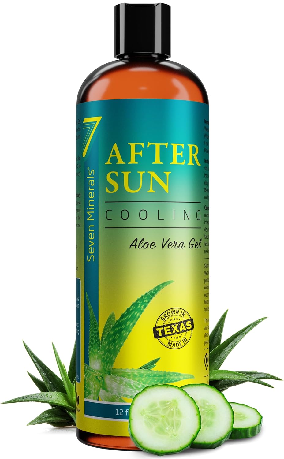 New Cooling After Sun Gel With Aloe Vera - For Skin & Face With Instant Sunburn Relief. Unlike Regular Aftersun Lotion, Ours Is Made From Freshly Cut Texas Aloe. With Cucumber & Vitamin E (12 Fl Oz)