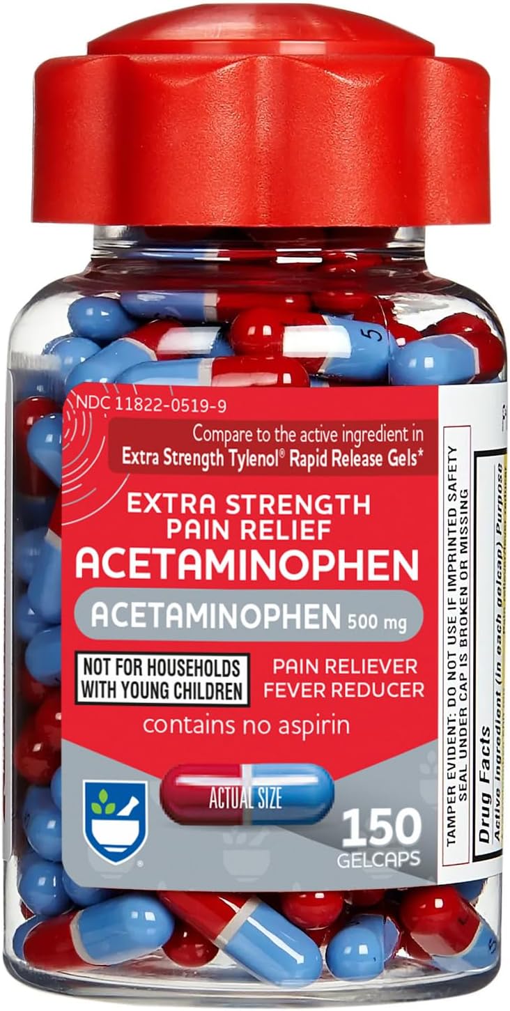 Rite Aid Extra Strength 500mg Acetaminophen Rapid Release Gelcaps - 150 Count | Joint, Muscle, Arthritis, Back Pain Relief