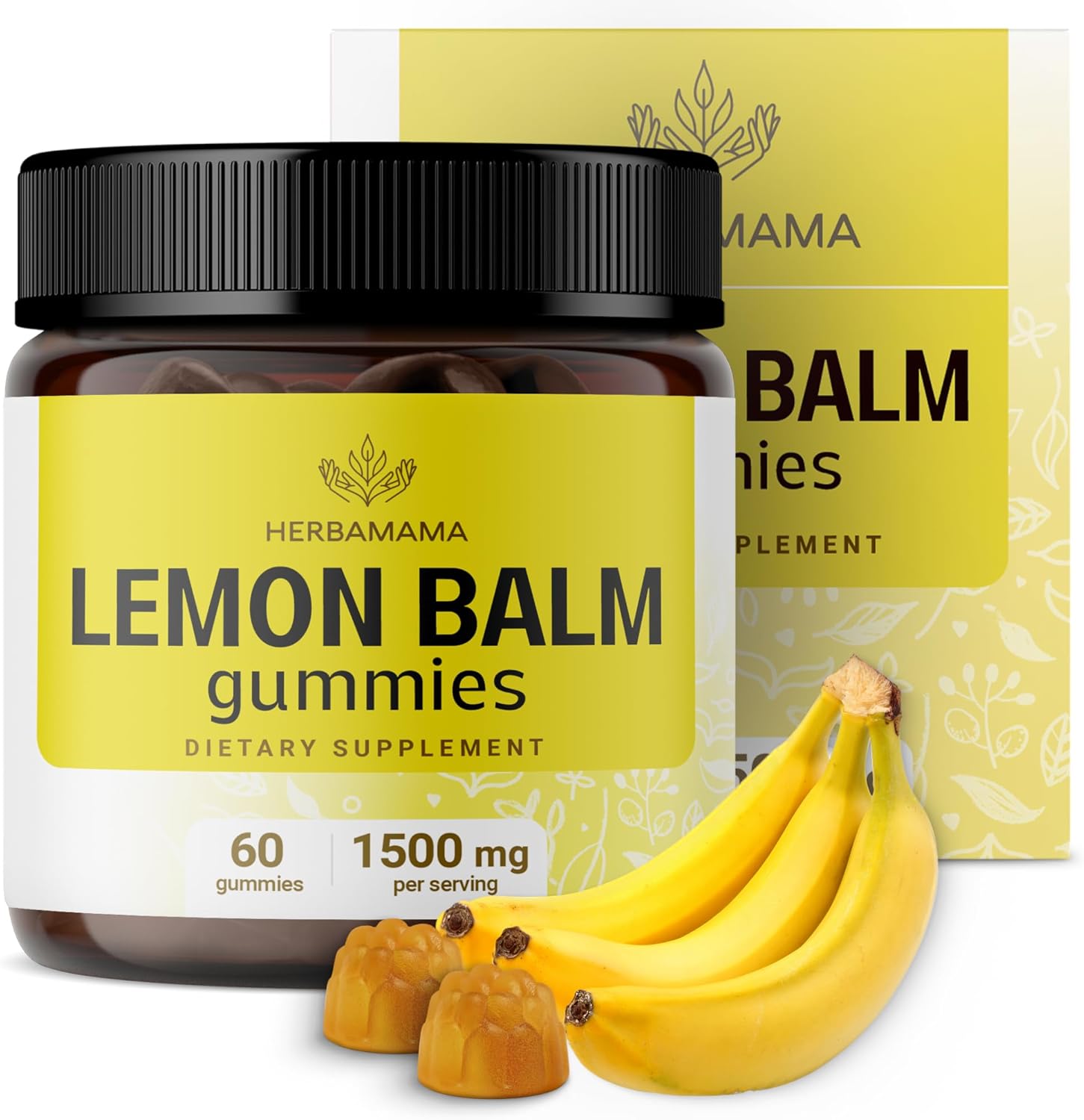 Herbamama Lemon Balm Gummies - Lemon Balm Supplements For Mood And Brain Support - Calming Gummies With Calm And Relaxing Formula - Lemon Balm Herb Melissa Officinalis - 60 Vegan Gummies