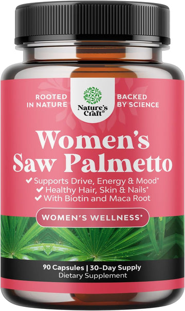Extra Strength Saw Palmetto for Women - DHT Blocker Thickening Hair Vitamins for Hair Loss - 500mg Pure Saw Palmetto Capsules with Maca Root & Biotin for Stronger Thicker Faster Hair Growth