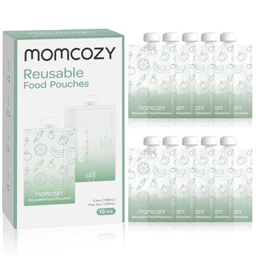 Momcozy Reusable Baby Food Pouches For Toddlers,Bpa Free Plastic,Food Safe,Freezer Safe,Refillable For Applesauce Yogurt & Puree Squeeze Pouch,10 Packs,3.4-4Oz