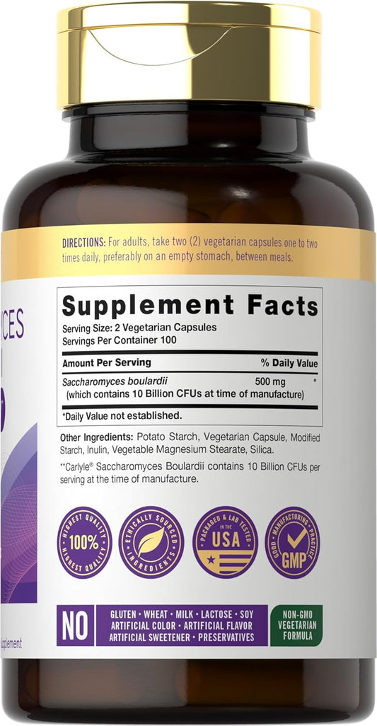 Carlyle Saccharomyces Boulardii Probiotics & Prebiotics | 10 Billion Cfus | 200 Capsules | Value Size | Non-Gmo, Gluten Free Supplement