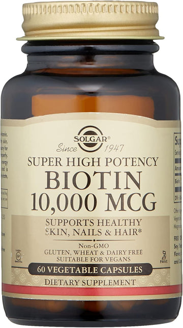 Solgar Biotin 10,000 Mcg, 60 Vegetable Capsules - Energy, Metabolism, Promotes Healthy Skin, Nails & Hair, 60 Count (Pack of 12)