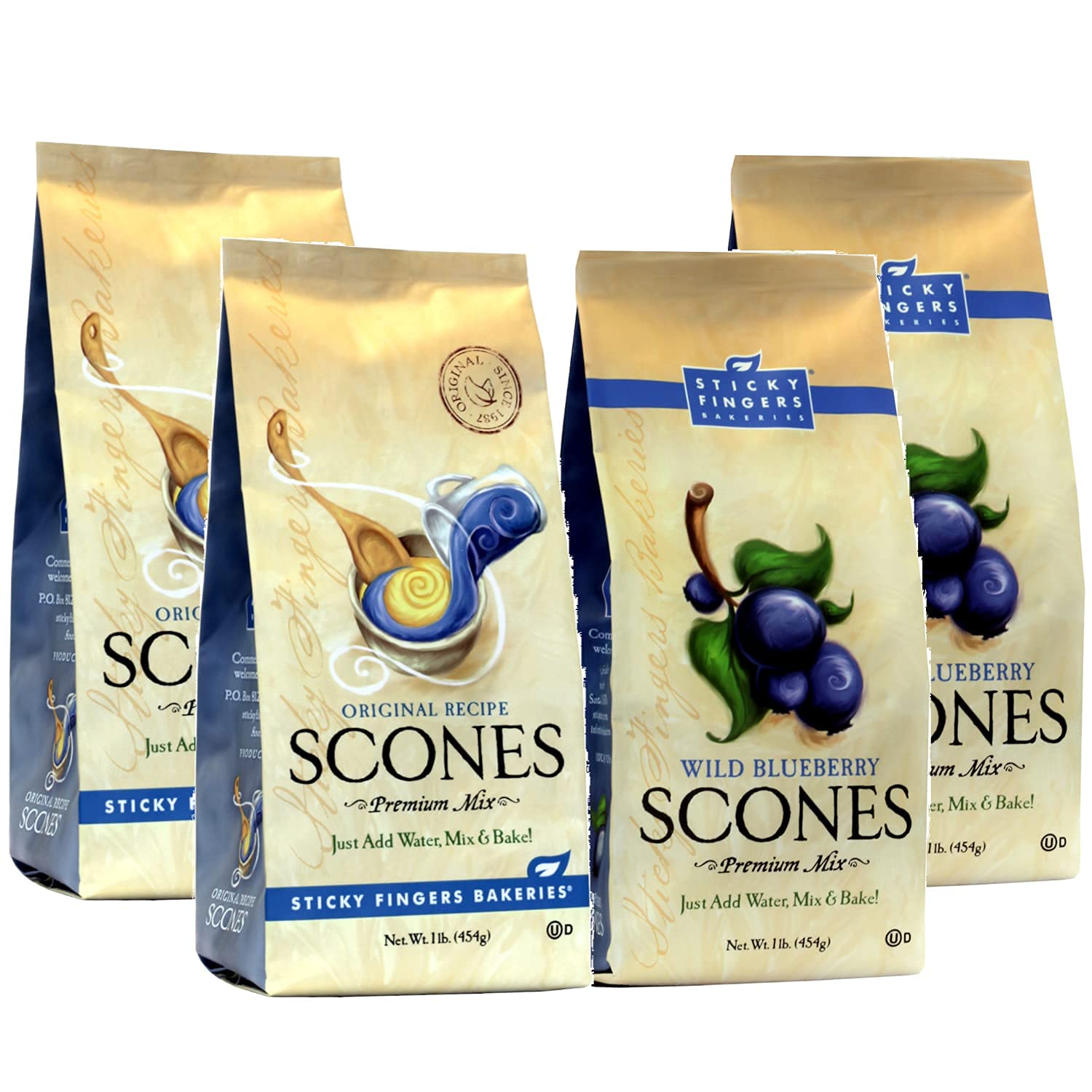 English Scone Mix, Original & Wild Blueberry Bundle by Sticky Fingers Bakeries – Easy to Make English Scones Fresh Baked, Makes 12 Scones (4pk)