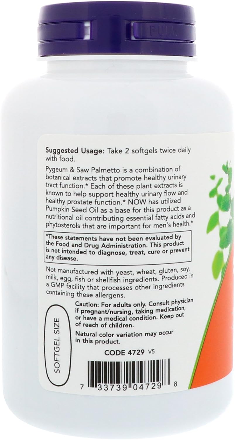 NOW Foods Supplements, Pygeum & Saw Palmetto with Pumpkin Seed Oil, Men's Health*, 120 Count(Pack of 1) : Health & Household