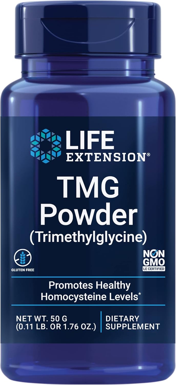 Life Extension Tmg Powder 500 Mg - Betaine Anhydrous Trimethylglycine Supplement For Healthy Homocysteine Levels And Heart Health Support - Non-Gmo, Vegetarian, Gluten-Free - 50 G