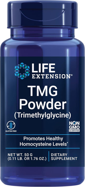 Life Extension Tmg Powder 500 Mg - Betaine Anhydrous Trimethylglycine Supplement For Healthy Homocysteine Levels And Heart Health Support - Non-Gmo, Vegetarian, Gluten-Free - 50 G