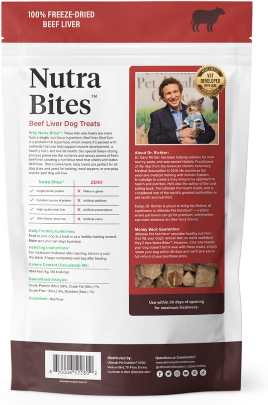 Ultimate Pet Nutrition Nutra Bites Freeze Dried Raw Single Ingredient Training Treats Food Topper For Dogs, 4 Ounces, Beef Liver